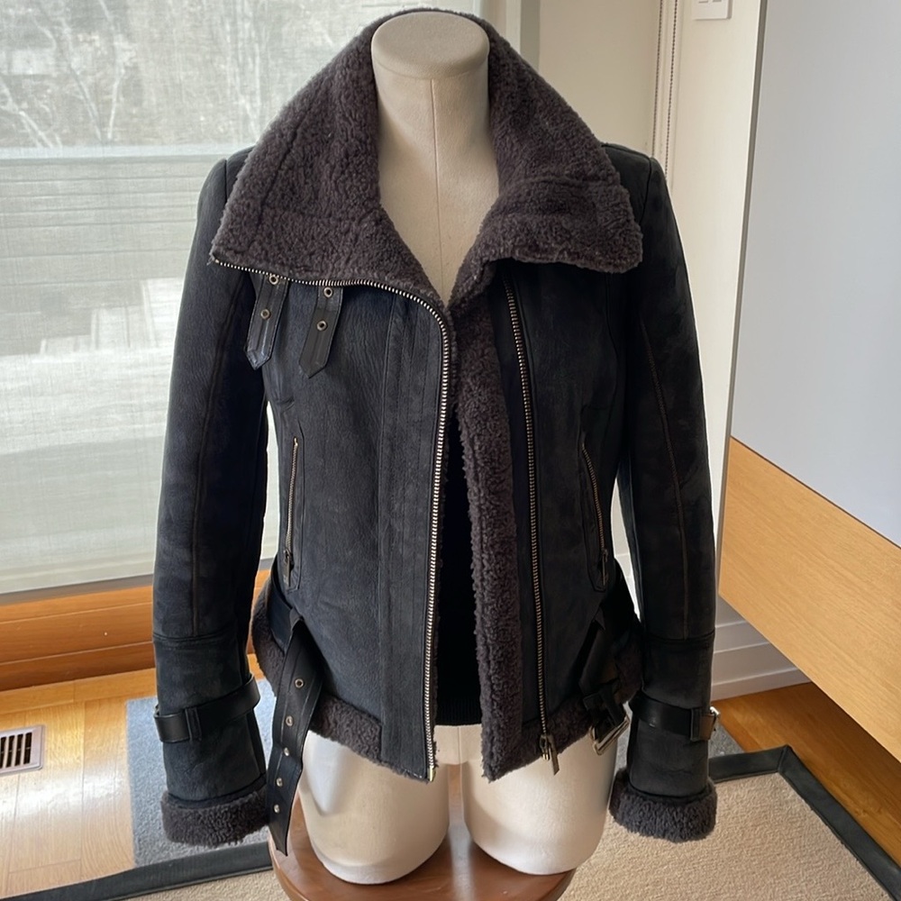 BOSS ORANGE Charcoal Grey Suede and Shearling Jacket